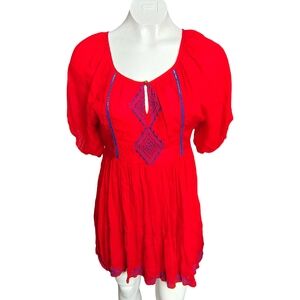 Forever 21 Red Boho Mini Dress with Blue Accents